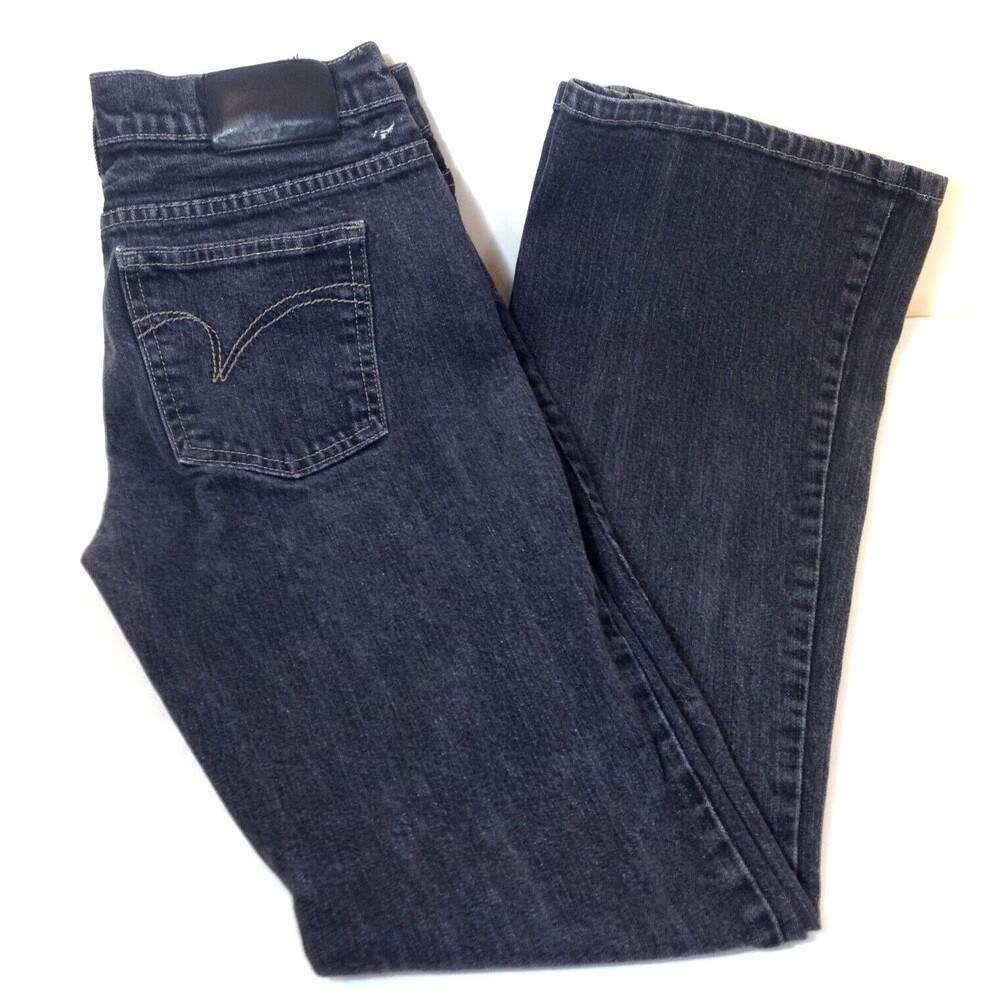 DKNY Women's Black Denim Jeans Size 4R Boot Cut 28" Waist Stretch USA Made